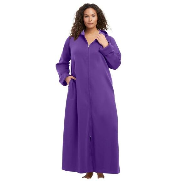 Dreams & Co Plus Size Long Hooded Fleece Sweatshirt Robe 4x Winter Purple New - Picture 1 of 8